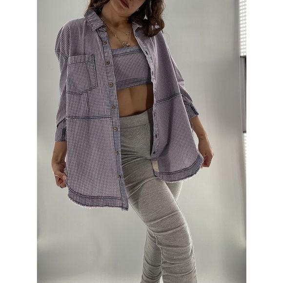 Free People Gingham Button Up and Cropped Bandeau Set Size XS - Picture 2 of 9